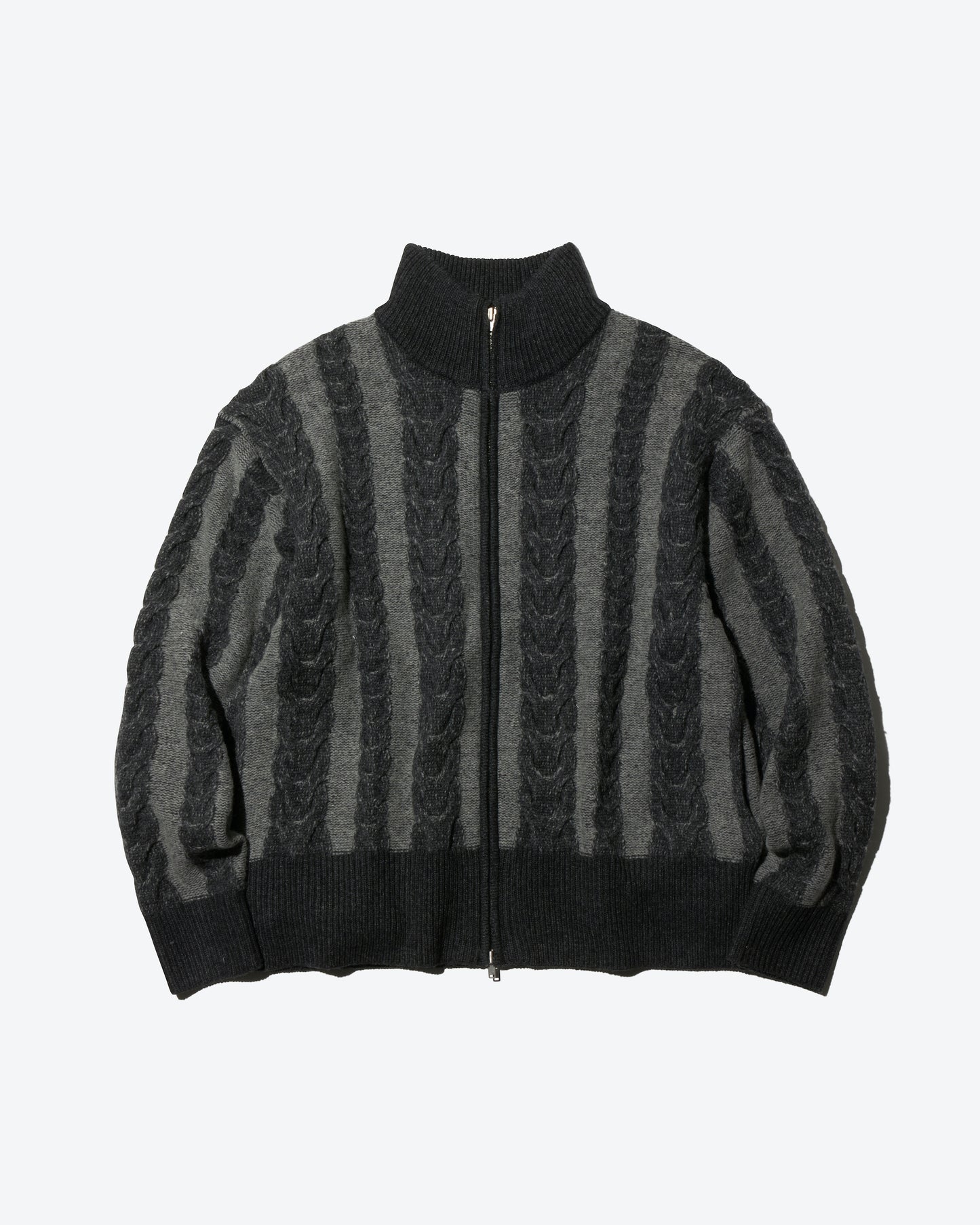 BICOLOR CABLE ZIP SWEATER