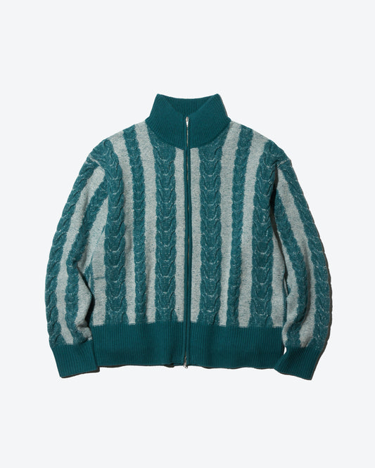 BICOLOR CABLE ZIP SWEATER